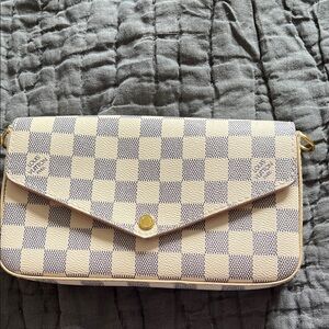Louis Vuitton Beige and Blue Checkered Clutch